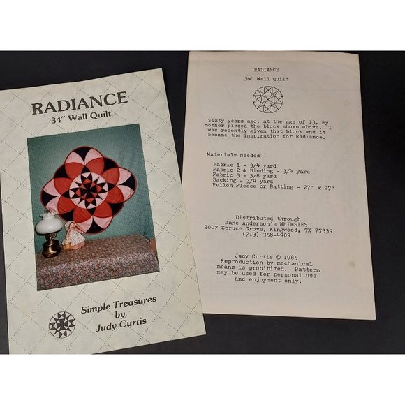 Quilt Pattern  "Radiance " by Judy Curtis for Simple Treasures©1985 Wall Hanging - Picture 3 of 3